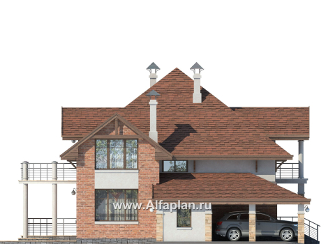 Проекты домов Альфаплан - «Брилланте» - яркий  коттедж из кирпичей с пирамидальной кровлей - превью фасада №3