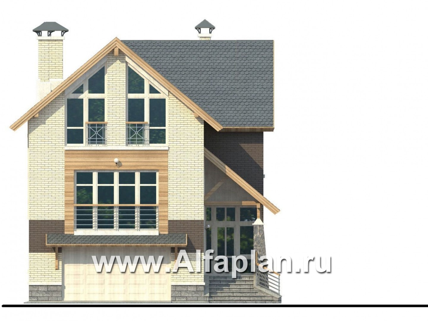 Проекты домов Альфаплан - «Экспрофессо»- проект компактного дома с гаражом в цоколе - изображение фасада №1