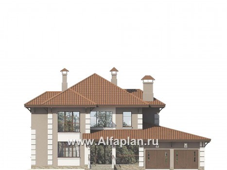 Проекты домов Альфаплан - «Капулетти» - двухэтажный коттедж с гаражом на две машины - превью фасада №1