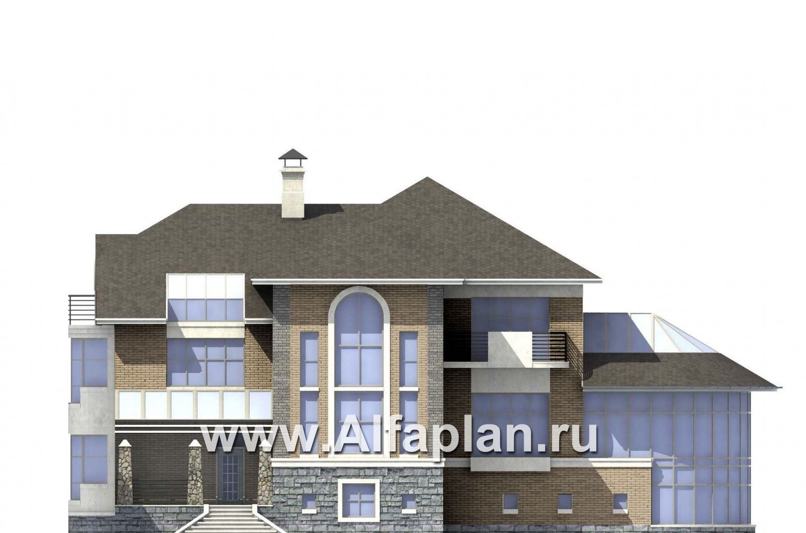 Проекты домов Альфаплан - «ИДЕНТИФИКАЦИЯ» - проект роскошной современной усадьбы - изображение фасада №1