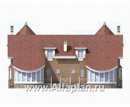 Проекты домов Альфаплан - «Брат» - дом на две семьи с угловыми «башнями» - превью фасада №4