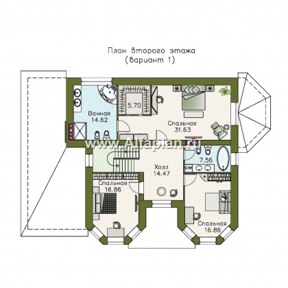 Проекты домов Альфаплан - «Амбиент» - амбиционый дом с двумя мощными эркерами - превью плана проекта №2