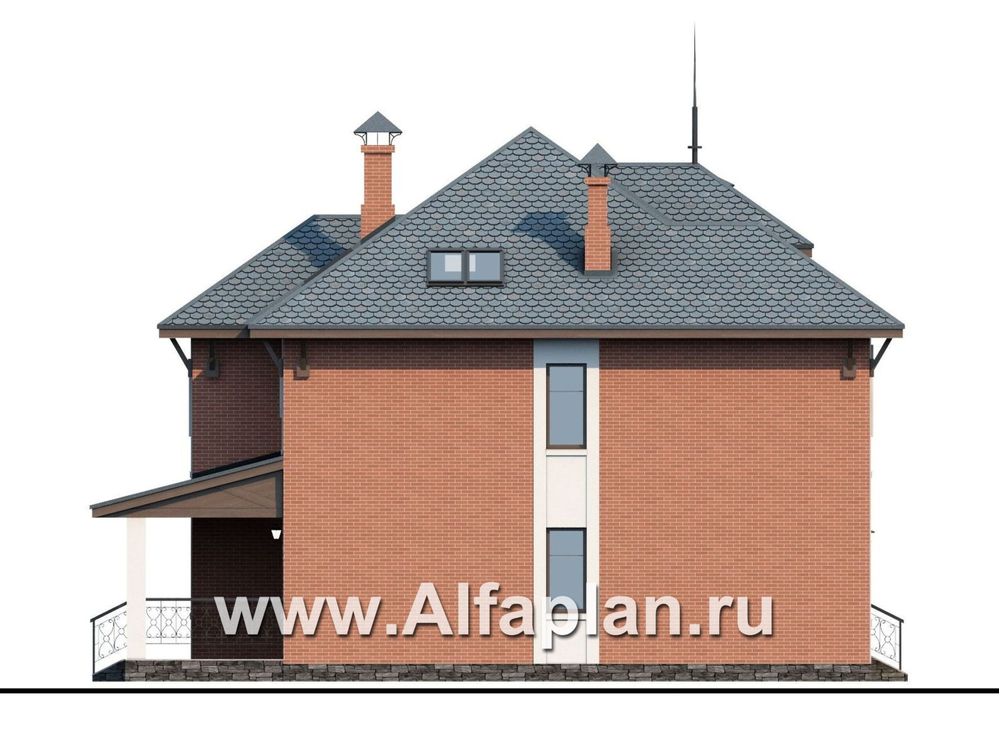 «Айвенго»- проект двухэтажного дома, с биллиардной в мансарде, с террасой, в стиле замка - фасад дома
