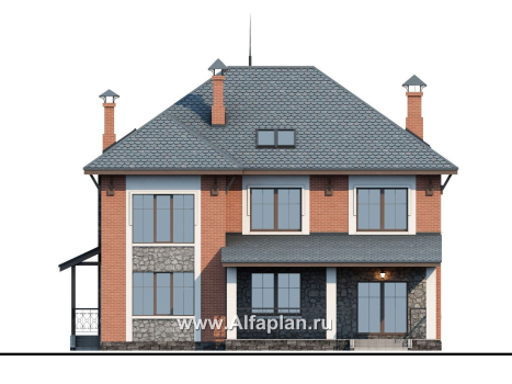 «Айвенго»- проект двухэтажного дома, с биллиардной в мансарде, с террасой, в стиле замка - превью фасада дома