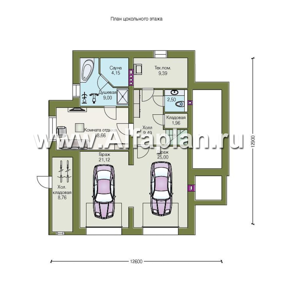 Проекты домов Альфаплан - «Юсупов» - особняк с просторной гостиной - изображение плана проекта №1