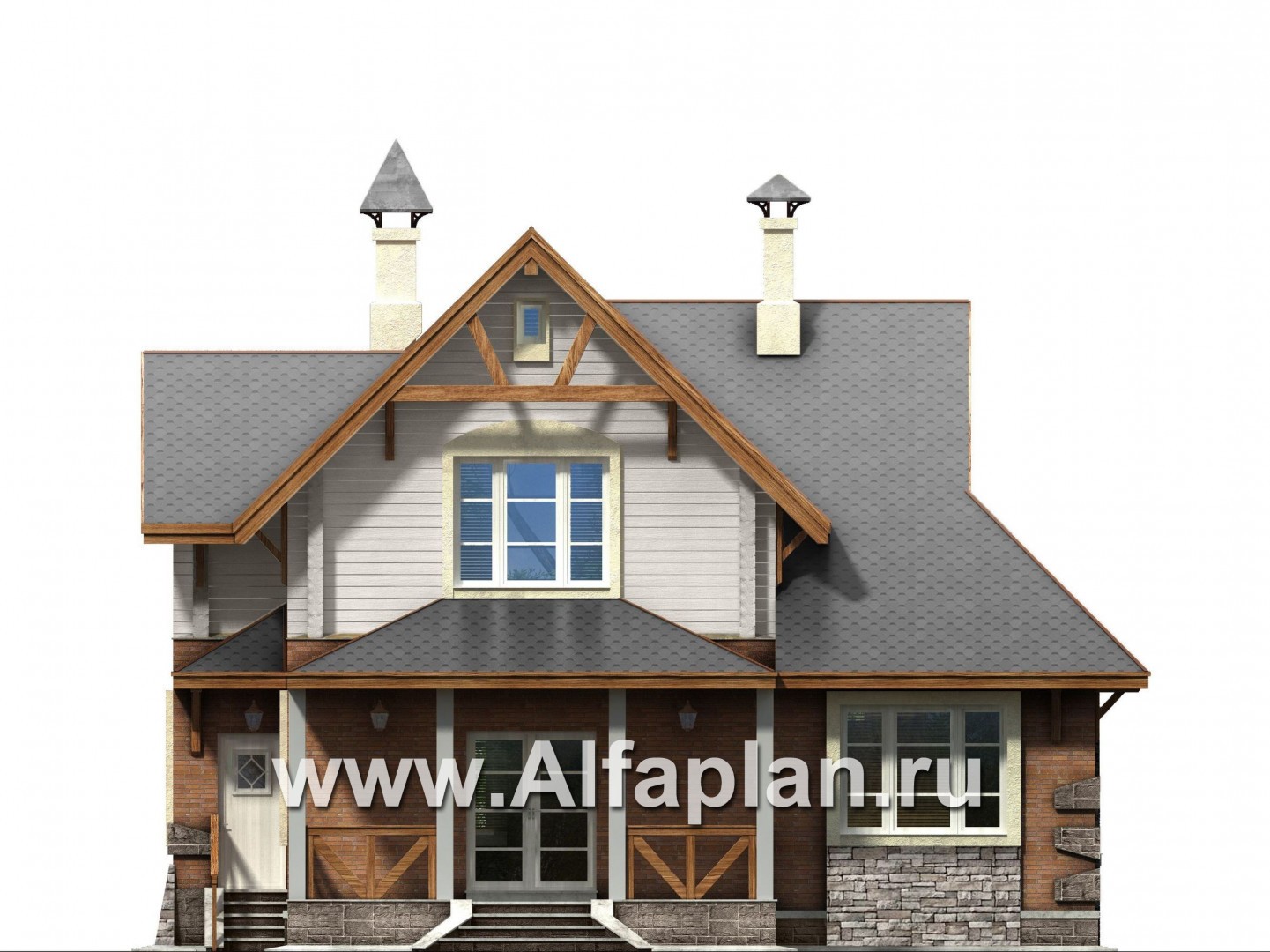 Проекты домов Альфаплан - «Альпенхаус»- альпийское шале из комбинированных материалов - изображение фасада №4