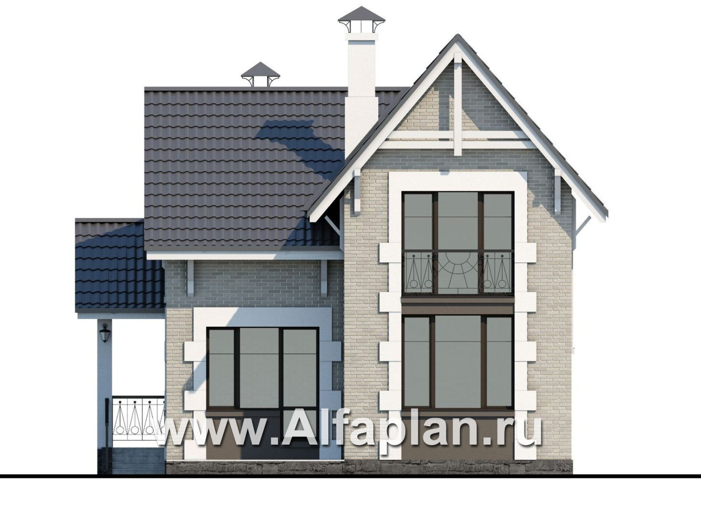 Проекты домов Альфаплан - Коттедж из кирпича «Кадет» - изображение фасада №4