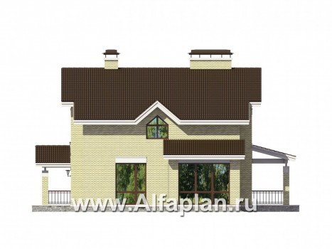 Проекты домов Альфаплан - Кирпичный коттедж с навесом для машины - превью фасада №2