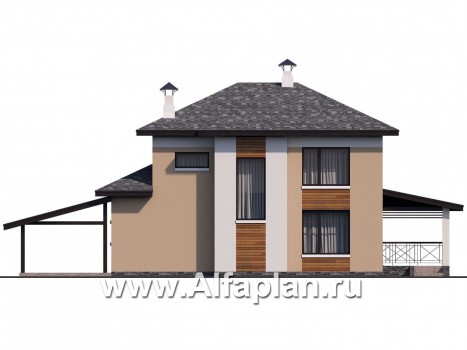 «Стимул» - проект двухэтажного дома с угловой террасой, планировка с кабинетом на 1 эт, в современном стиле, с навесом на 1 авто - превью фасада дома