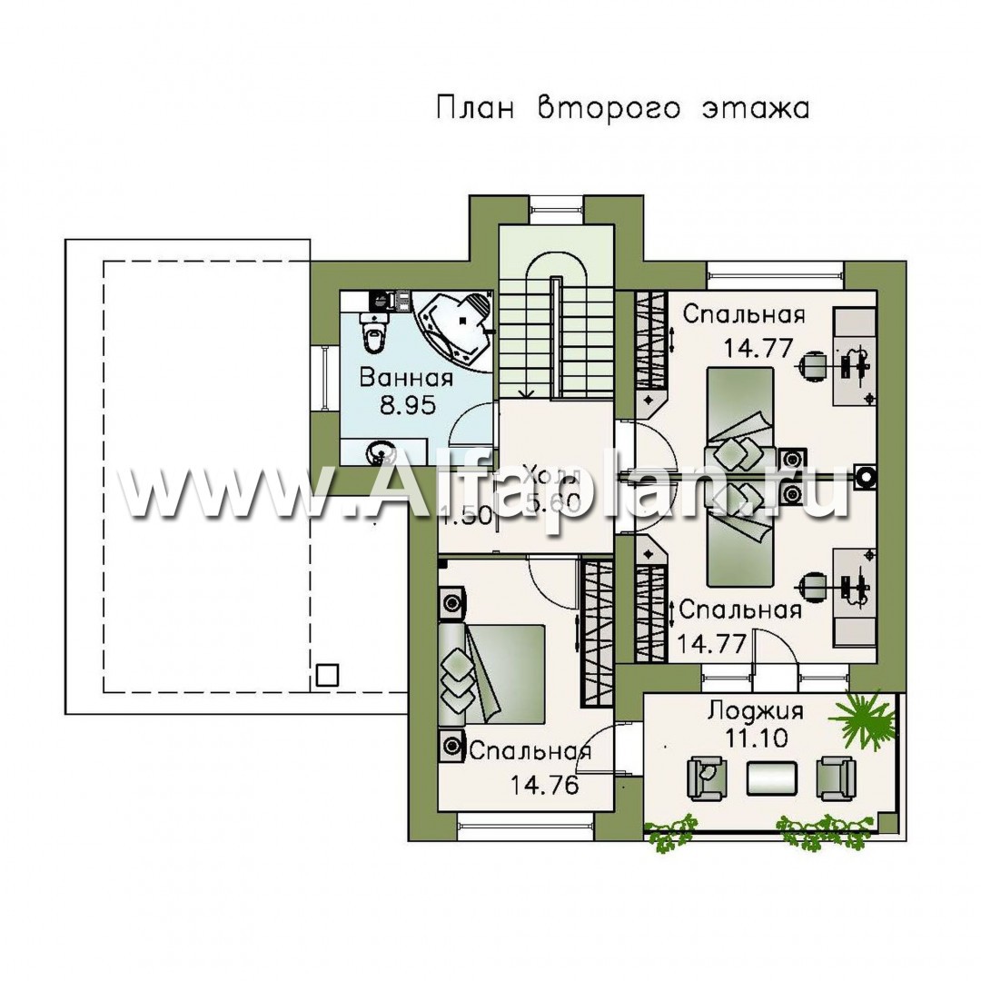 Проекты домов Альфаплан - «Знаменка»- удобный коттедж с навесом для машины - план проекта №2