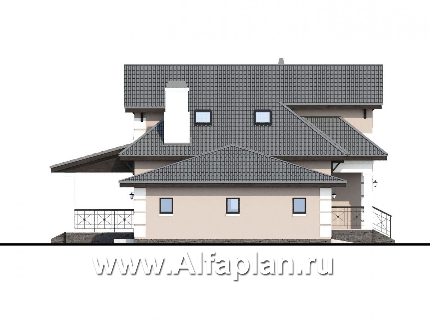 Проекты домов Альфаплан - «Простоквашино» - небольшой дом с мансардным вторым этажом и гаражом - изображение фасада №3