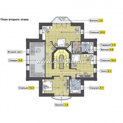 Проекты домов Альфаплан - Респектабельный коттедж с бассейном и террасой - превью плана проекта №3