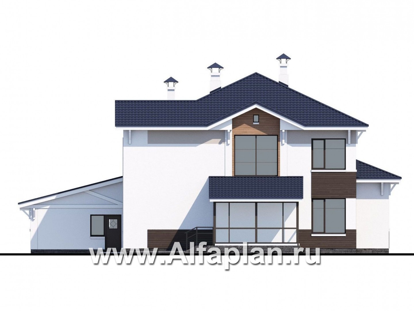 Проекты домов Альфаплан - «Мелодия света» - коттедж эффектными интерьерами и большим гаражом - изображение фасада №4