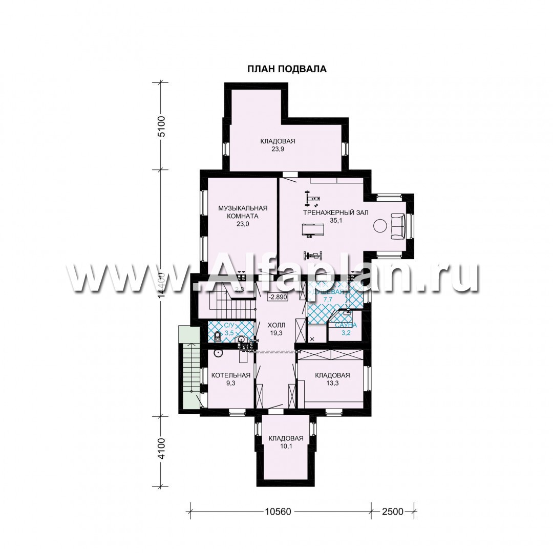 Проекты домов Альфаплан - Особняк бизнес класса с цокольным этажом и мансардой - изображение плана проекта №1