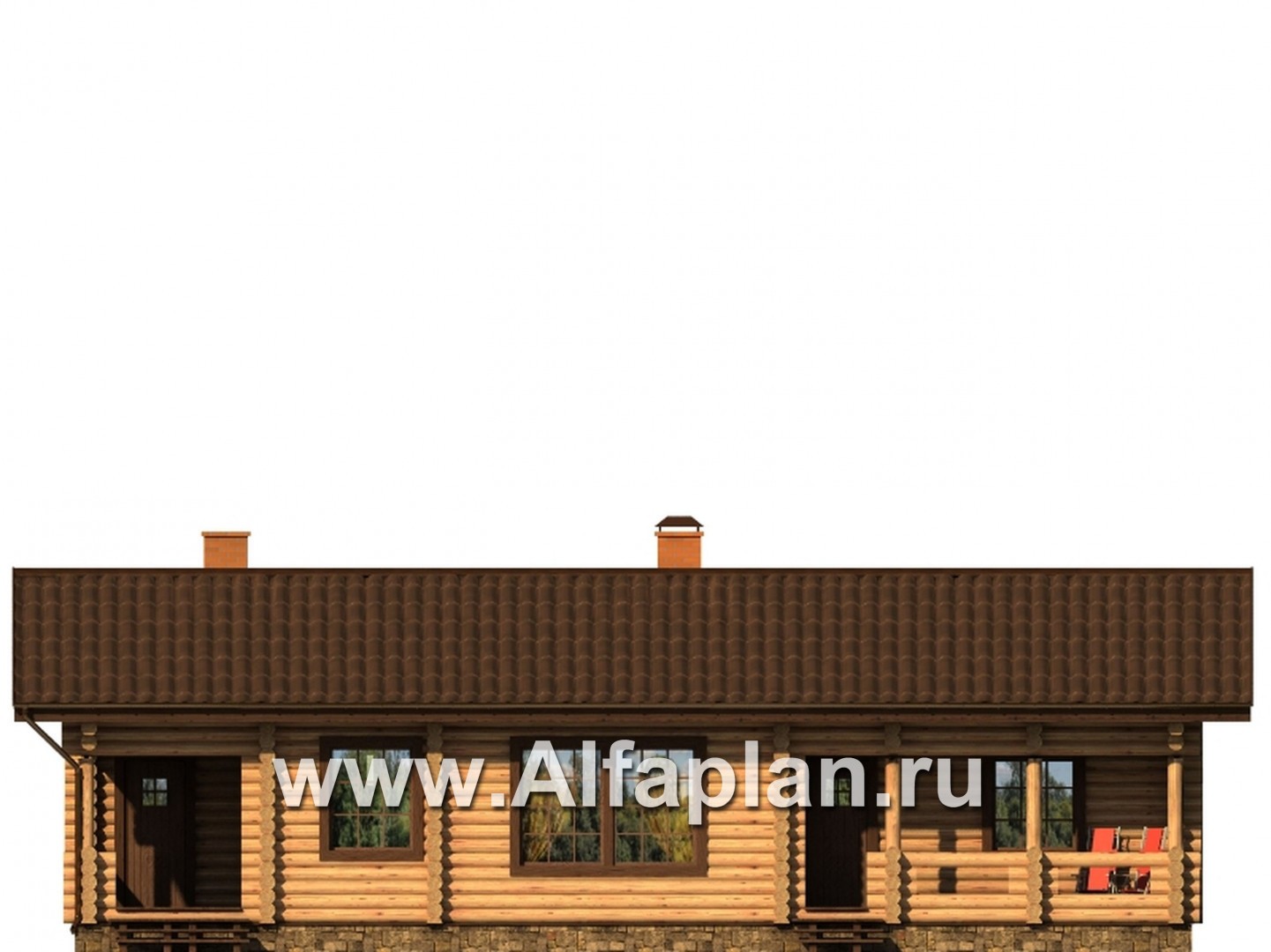 Проекты домов Альфаплан - Одноэтажный бревенчатый дом для отдыха - изображение фасада №1