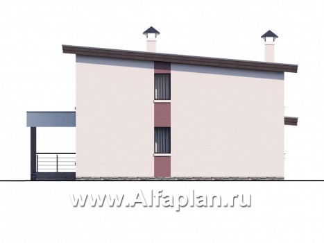 Проекты домов Альфаплан - Двухэтажный коттедж с односкатной кровлей - превью фасада №3