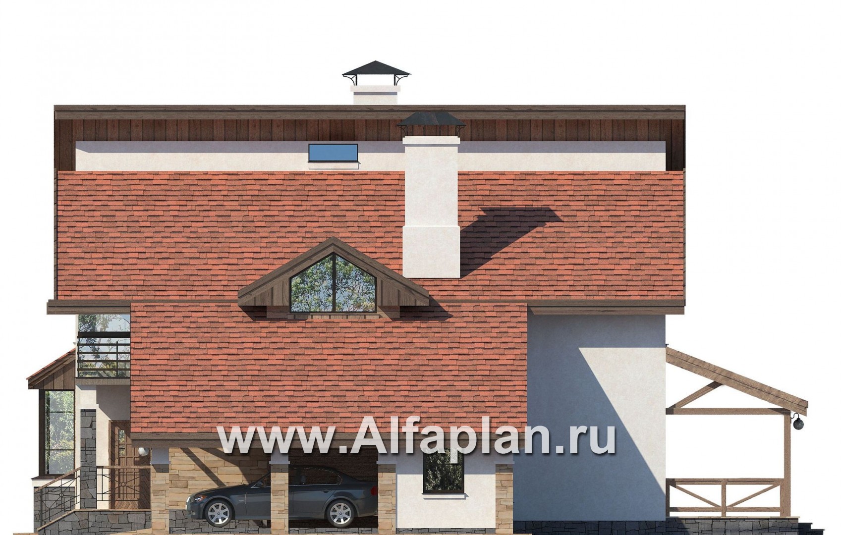 Проекты домов Альфаплан - «Футура» - коттедж для современной семьи с двумя детьми - изображение фасада №2