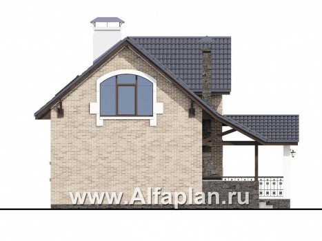 Проекты домов Альфаплан - "Отдых" - проект дома для дачи с мансардой и большой террасой - превью фасада №3