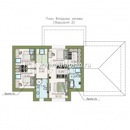 Проекты домов Альфаплан - «Кассиопея» - мансардный коттедж с гаражом на 2 автомобиля - превью плана проекта №4
