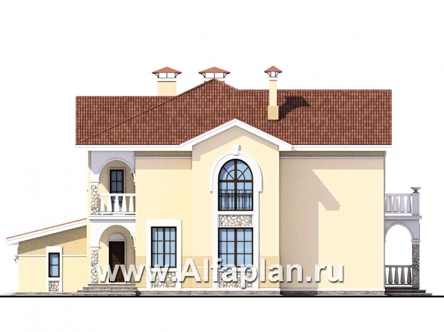 Проекты домов Альфаплан - «Строганов» - респектабельный коттедж с классической архитектурой - изображение фасада №2