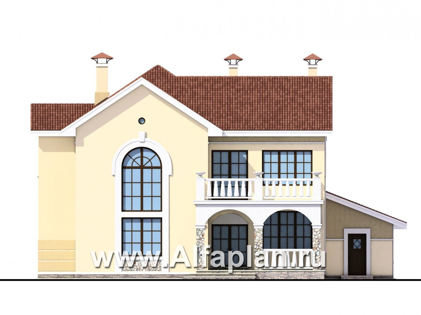 Проекты домов Альфаплан - «Строганов» - респектабельный коттедж с классической архитектурой - изображение фасада №4