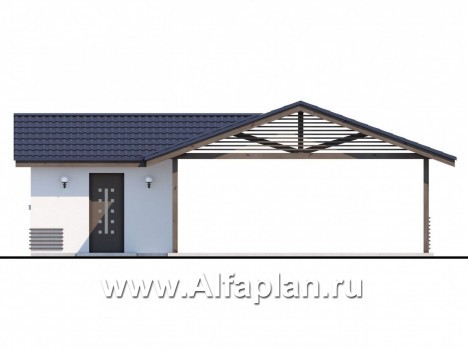 Проекты домов Альфаплан - Навес-стоянка для машин с небольшой кладовой - превью фасада №1