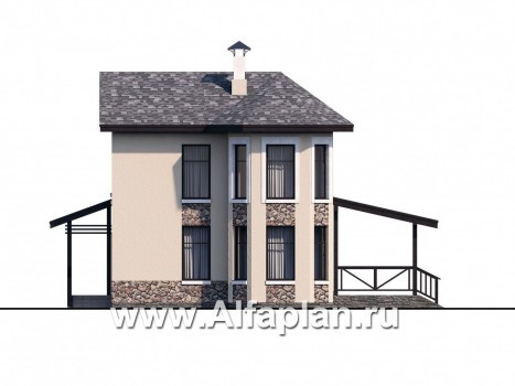 Проекты домов Альфаплан - "Озерный" - проект каркасной дачи с террасой - превью фасада №1